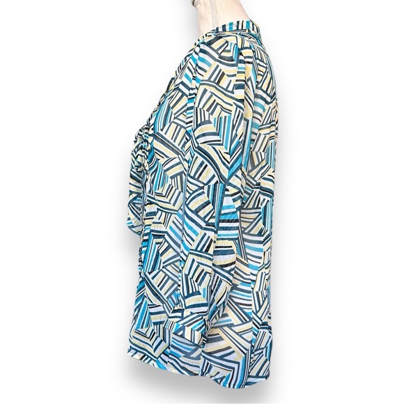 NWT Banana Republic sheer Blue Green 3/4 Sleeve blouse front Bow Lightweight M - Picture 2 of 13